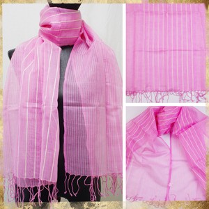 Fine Quality Silk Cotton Dyeing Stripe 2 Pattern Stripe Stole 3 4