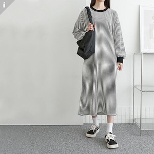 Fit Long One-piece Dress Stripe pattern