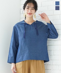 Button Shirt/Blouse V-Neck Cotton Short Length