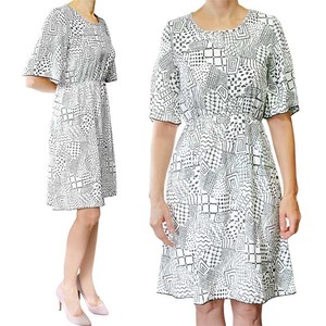 Casual Dress Geometric Pattern Flare Sleeve One-piece Dress 7/10 length