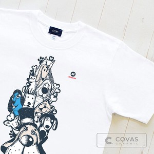 ユニセックス・プリントTシャツ　"メトロポリタン犬"　ホワイト　半袖 Tシャツ