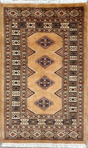 手織り絨毯　玄関マット　ウール100％　約60x100cm　ベージュ　パキスタン製　民族柄【20277】
