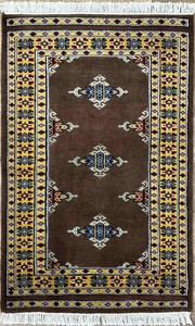 手織り絨毯　玄関マット　ウール100％　約60x100cm　ブラウン　パキスタン製　民族柄【38851】