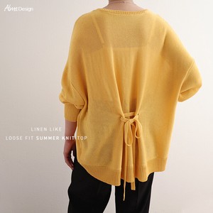 Sweater/Knitwear Plainstitch Long Sleeves Ribbon Knit Tops