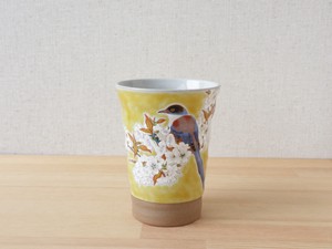 九谷焼　山桜に鳥（黄）フリーカップ　当社オリジナル商品