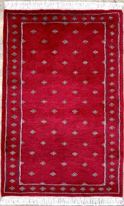 手織り絨毯　玄関マット　ウール100％　約60x100cm　レッド　パキスタン製　ラグ　民族柄【8112】