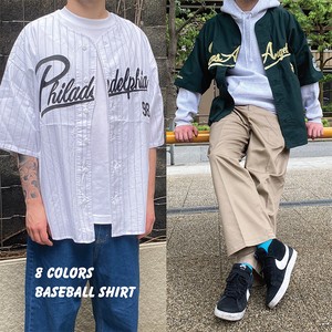 Baseball Shirt Short Sleeve Over Stripe Plain Embroidery Patch Unisex