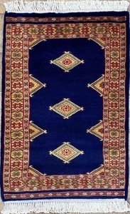手織り絨毯　玄関マット　ウール100％　約50x80cm　ネイビー　ラグ　パキスタン製　民族柄【50225】