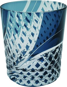 切子ガラス　オールド　ネイビー　濃紺　カップ　ガラス　グラス　日本食品衛生対応