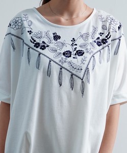 花柄スカーフ刺繍　裾タックドルマンTシャツ myke SS「2022新作」