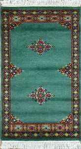 手織り絨毯　マット　ウール100％　約50x80cm　グリーン　パキスタン製　民族柄【50208】