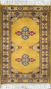 手織り絨毯　玄関マット　ウール100％　約50x80cm　ゴールド　ラグ　パキスタン製　民族柄【50267】