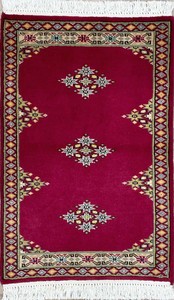 手織り絨毯　玄関マット　ウール100％　約50x80cm　レッド　パキスタン製　民族柄【50304】