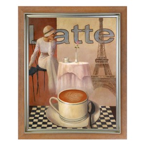「Latte/パリ」イラスト入り額縁 カーキステイン 壁掛け