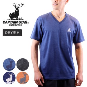 メンズ 半袖 V首 Tシャツ ロゴプリント ドライ素材 杢カラー キャプテンスタッグ CAPTAIN STAG 22ss