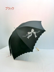 春夏新作）晴雨兼用・長傘-婦人　UVカット99％中棒スライド式豪華リボン刺繍晴雨兼用長傘
