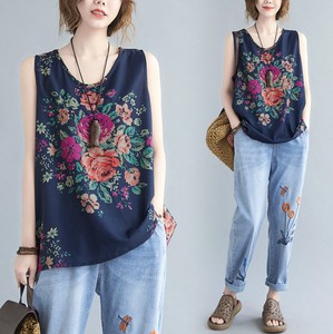Button Shirt/Blouse Floral Pattern Vest Ladies