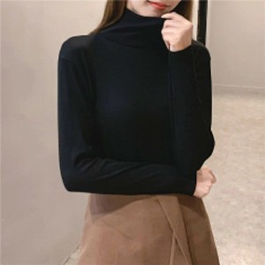 T-shirt Plain Color Long Sleeves Cotton Ladies' Simple Autumn/Winter
