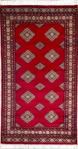 手織り絨毯　ラグ　ウール100％　約100x180cm　レッド　パキスタン製　マット　民族柄【35282】