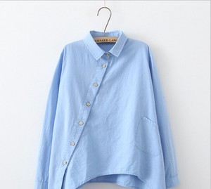 Button Shirt/Blouse Plain Color Long Sleeves Tops
