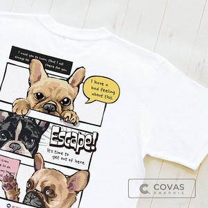 ユニセックス・プリントTシャツ　"エスケイプ犬"　ホワイト　半袖 Tシャツ メンズ レディース