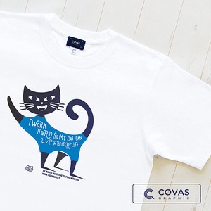 ユニセックス・プリントTシャツ　"青猫"　ホワイト　半袖 Tシャツ