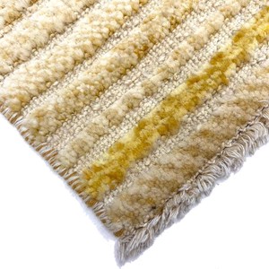 手織り絨毯　ラグ　約60x100cm　ウール　ハンドノット　アイボリー　マット　玄関　凸凹【15061】