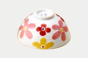 Hasami ware Rice Bowl Red Flower Garden Made in Japan