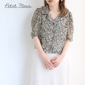 Button Shirt/Blouse Floral Pattern Puff Sleeve