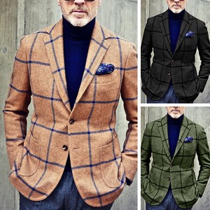 Tailored Jacket Men's Blazer Jacket Casual Business Suits Plaid Men's Clothing
