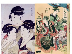 Elegant Trial Utamaro 2 Pcs Ukiyoe(A Woodblock Print) A3 Sightseeing Souvenir