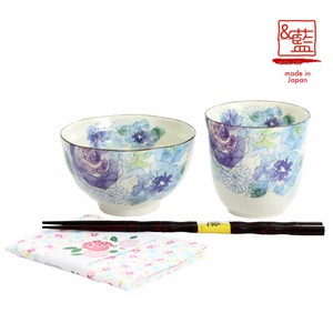 Mino Ware Gift Honoka Rice Bowl Japanese Tea Cup Blue Handkerchief