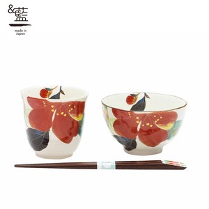 Mino ware Rice Bowl Gift Japanese Style Pottery Indigo Sasanqua