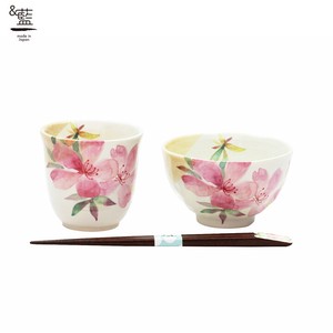 Mino Ware Gift Hana Kaori Rice Bowl Japanese Tea Cup Azalea Chopstick