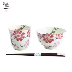Mino Ware Gift Hana sato Rice Bowl Japanese Tea Cup Cosmos Chopstick