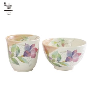 Mino Ware Gift Hana tsumi Rice Bowl Japanese Tea Cup Bellflower