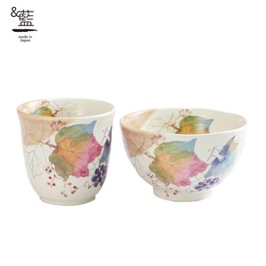 Mino ware Rice Bowl Gift Set Grapes Pottery Indigo