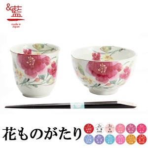 ＆藍●日本製 美濃焼 ギフト セット 和食器 食器 陶器●　花水彩飯碗湯呑 シュウメイ菊(天宝箸付)