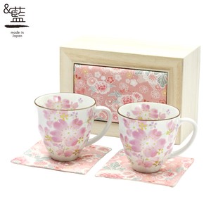 Mino ware Mug Gift Japanese Style Set Cherry Blossoms Pottery Indigo