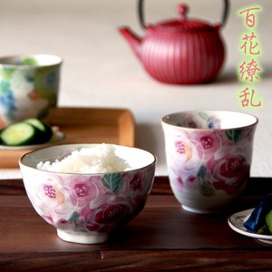 Mino Ware Gift Hyakka Rice Bowl Japanese Tea Cup Pink Handkerchief