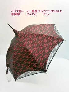 春夏新作）晴雨兼用・長傘ー婦人　パゴダ型レース二重張りUVカット99％以上手開傘