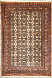 手織り絨毯　ラグ　ウール100％　約120x190cm　オレンジ　パキスタン製　マット　民族柄【299968】