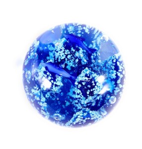 置物 ペーパーウェイト 泡立つ珊瑚風 熱帯魚 ガラス製 丸型 (ブルー) YMB737
