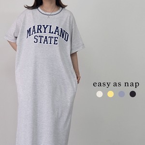 【easy as nap】【2022春夏】 MARYLANDプリント 配色ステッチ Tワンピース「2022新作」
