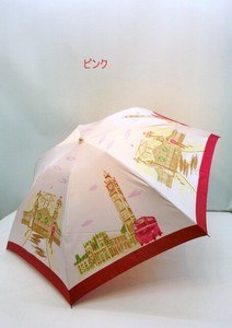 通年新作）雨傘・折畳傘-婦人　ほぐし風駒取りプリントLondon柄軽量丸ミニ折畳雨傘