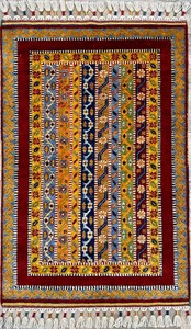 手織り絨毯　玄関マット　約60x90cm　ウール100％　手織り　レッド　ハンドノット　ラグ　SAL【109】