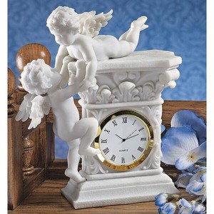 バロック風 2人のケルビム（智天使）置時計 彫刻 彫像/ エデンの園 契約の箱 化粧室（輸入品