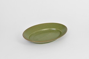 オリーブ10吋オーバル 緑系 洋食器 楕円皿 変形プレート 日本製 美濃焼 おしゃれ