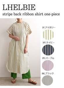 Stripe Ribbon Shirt One-piece Dress