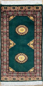 手織り絨毯　玄関マット　ウール100％　約50x90cm　グリーン　パキスタン製　マット　ラグ【50252】